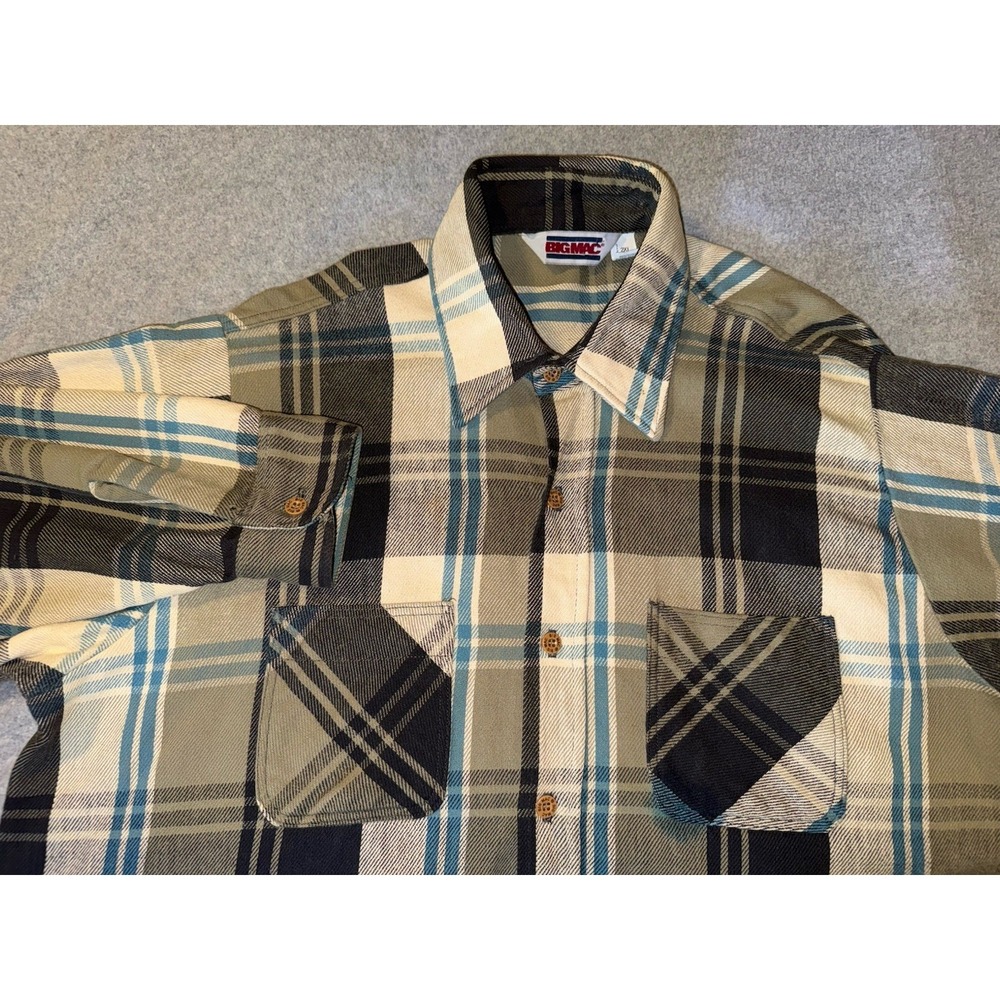 Vintage Big Mac Shirt Men's Medium Plaid Heavy Flannel Cotton JC Penny 70s Flaw